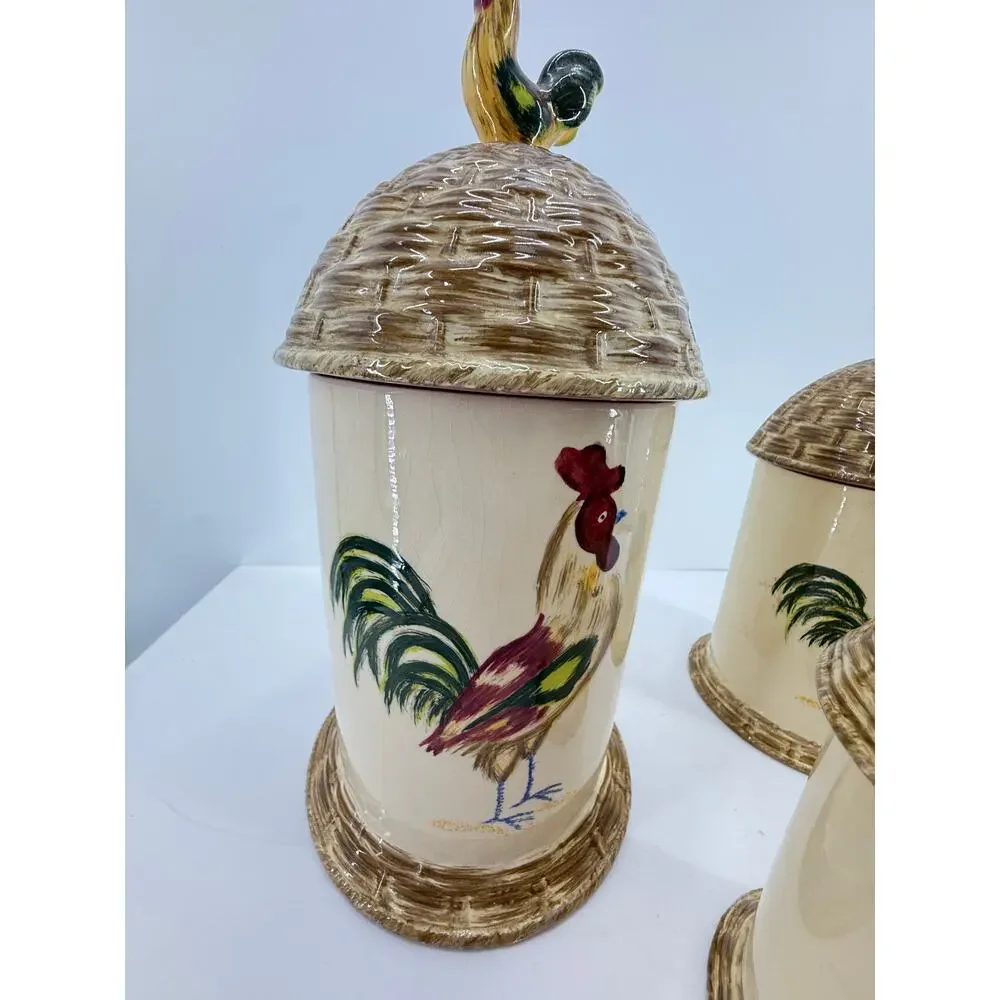 Mikasa Bon Jour Rooster Canister Set 3 Ceramic Farmhouse Country Kitchen Cottage